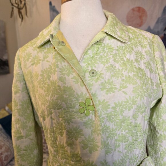 Carlisle Vintage Green Floral Jacquard Jacket Blazer Size 8 Button Front - Picture 10 of 15